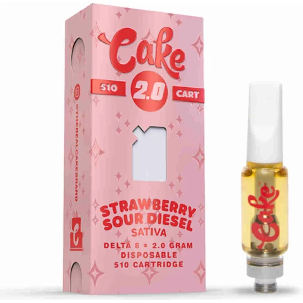 Cake Delta-8 510 Vape Cartridges 2g Strawberry Sour Diesel